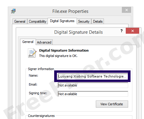 Screenshot of the Luoyang Xiabing Software Technologies Ltd certificate